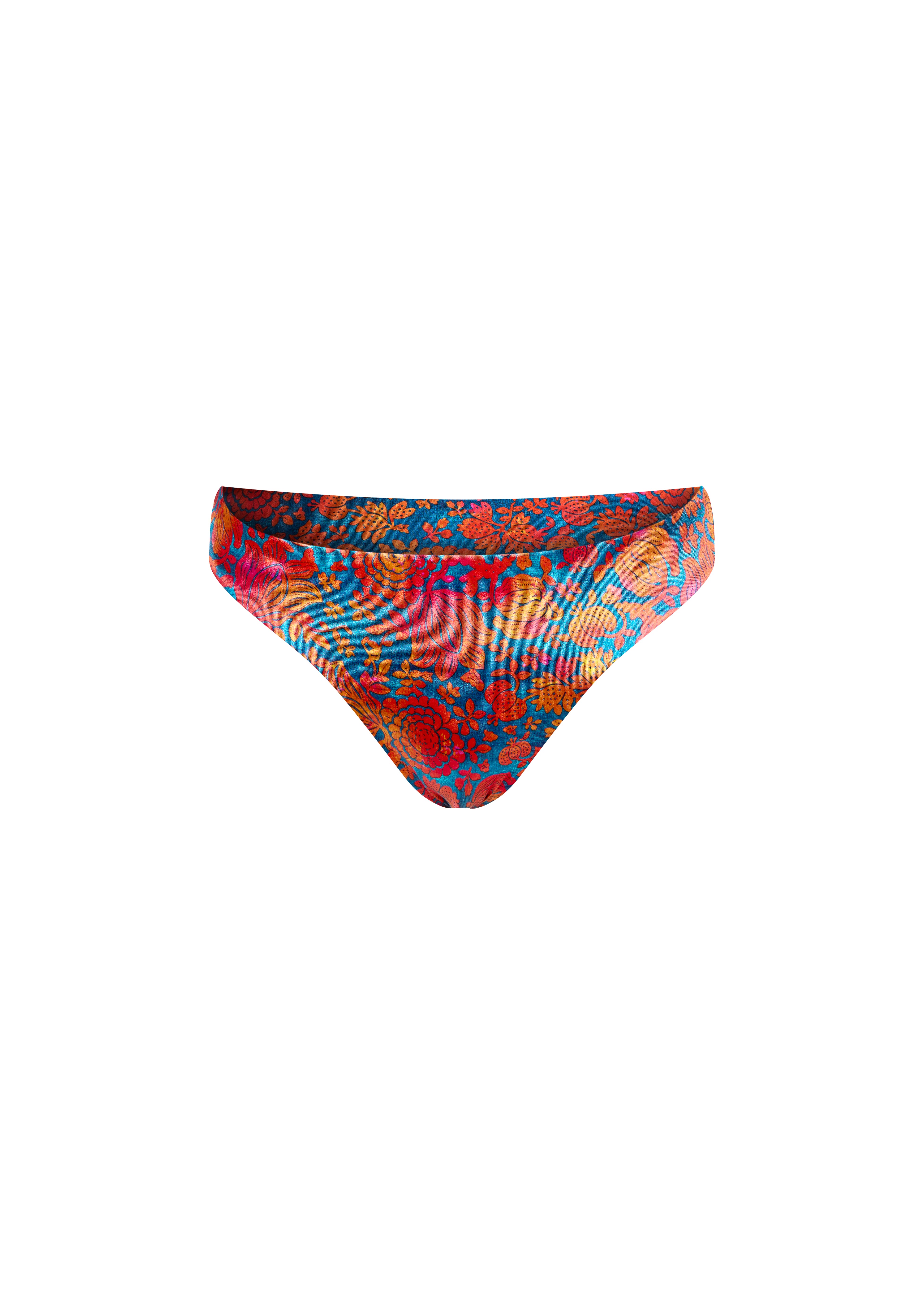 Culotte satinée à motif rouge orangé et bleu