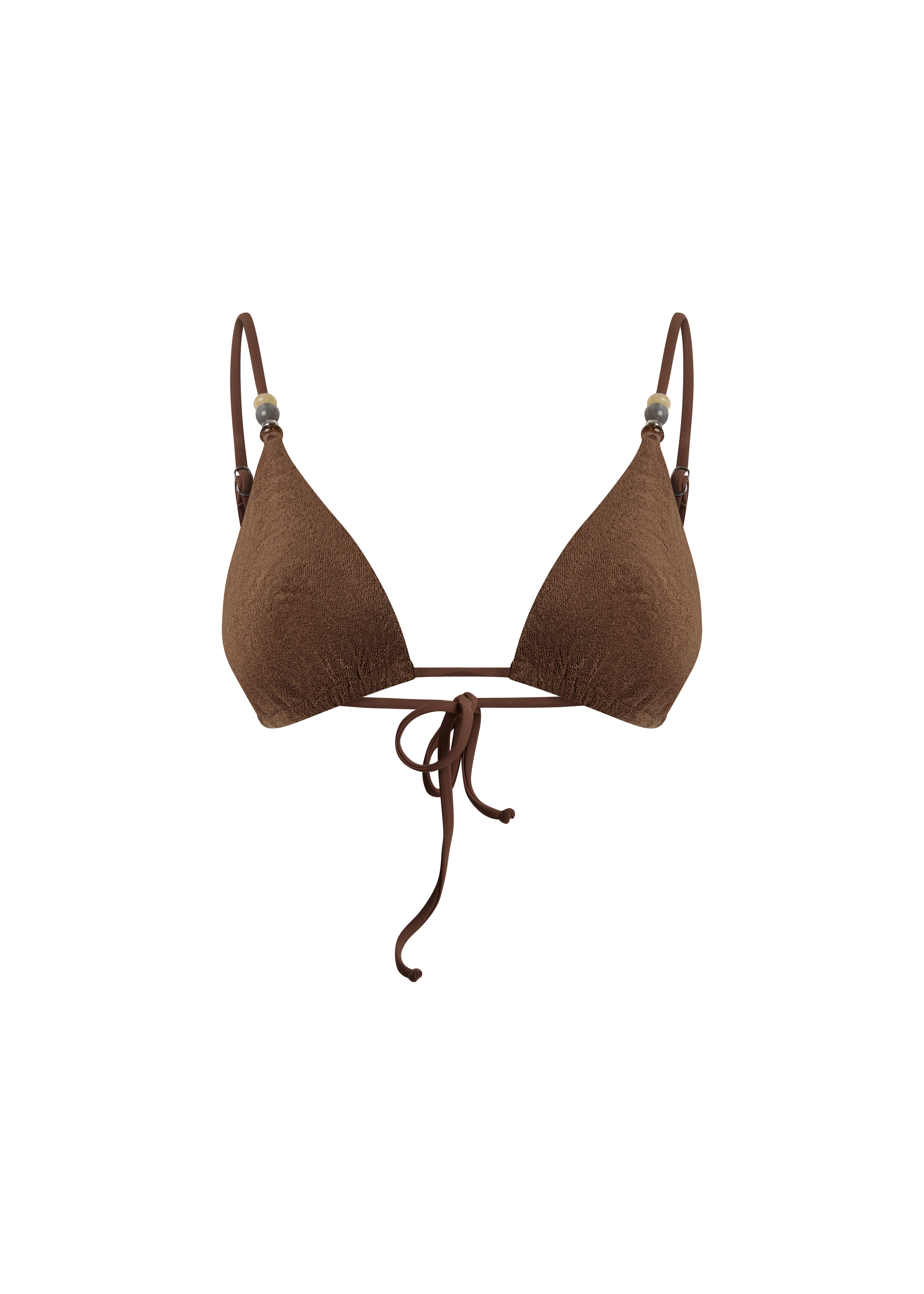 Haut triangle marron tissu éponge à perles